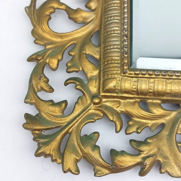 Vintage Cast Iron Ornate Rectangular Wall Mirror With Leaf Design 9.75" X 13.75" - Picture 4 of 5
